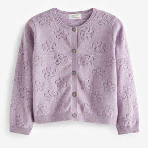 Lilac Purple Flower Pointelle Cardigan (3mths-4-5yrs)