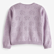 Load image into Gallery viewer, Lilac Purple Flower Pointelle Cardigan (3mths-4-5yrs)
