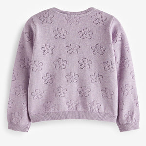 Lilac Purple Flower Pointelle Cardigan (3mths-4-5yrs)