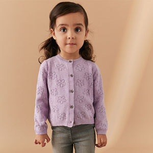 Lilac Purple Flower Pointelle Cardigan (3mths-4-5yrs)