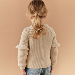 Ecru Cream Marl Broderie Frill Cardigan (3mths-4-5yrs)