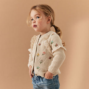 Ecru Cream Marl Broderie Frill Cardigan (3mths-4-5yrs)