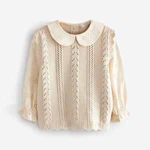 Ecru Marl 100% Cotton Collar Jumper (9mths-5yrs)