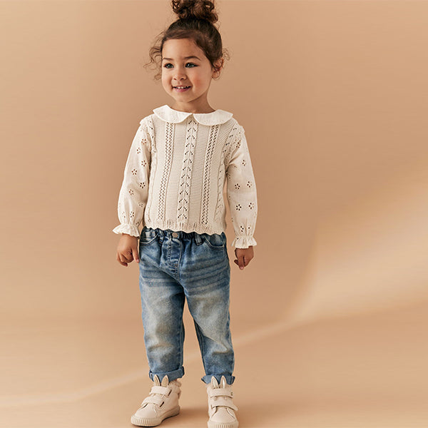 Ecru Marl 100% Cotton Collar Jumper (9mths-5yrs)