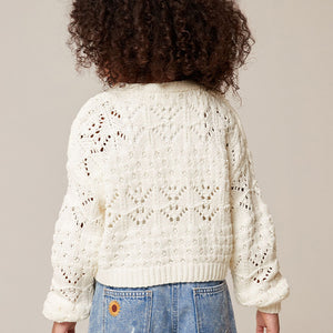 Ecru Cream Crochet V-Neck Cardigan (3-11yrs)