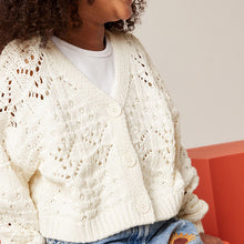 Load image into Gallery viewer, Ecru Cream Crochet V-Neck Cardigan (3-11yrs)
