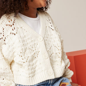 Ecru Cream Crochet V-Neck Cardigan (3-11yrs)