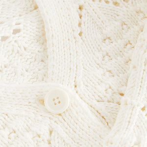 Ecru Cream Crochet V-Neck Cardigan (3-11yrs)