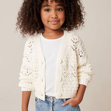 Load image into Gallery viewer, Ecru Cream Crochet V-Neck Cardigan (3-11yrs)
