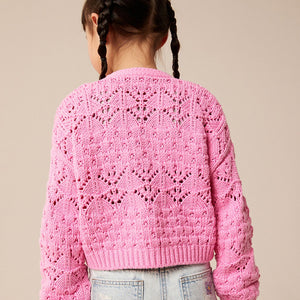 Pink Crochet V-Neck Cardigan (3-12yrs)