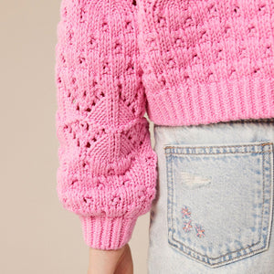 Pink Crochet V-Neck Cardigan (3-12yrs)