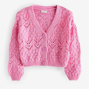 Pink Crochet V-Neck Cardigan (3-12yrs)