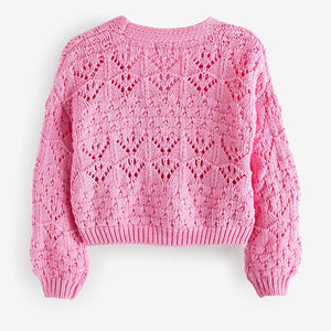 Pink Crochet V-Neck Cardigan (3-12yrs)