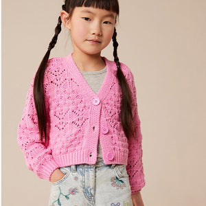 Pink Crochet V-Neck Cardigan (3-12yrs)