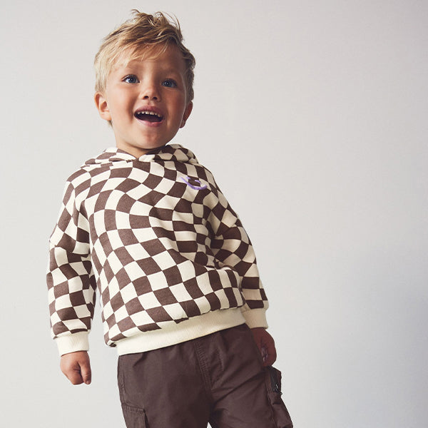 Brown/Cream Checkerboard Hoodie (3mths-4-5yrs)