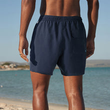 Load image into Gallery viewer, Navy Blue Palm Logo Essential Swim Shorts
