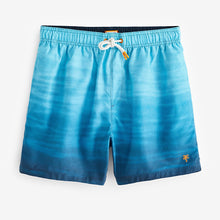 Load image into Gallery viewer, Blue Textured Ombre Regular Fit Printed Swim Shorts
