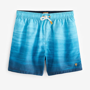 Blue Textured Ombre Regular Fit Printed Swim Shorts