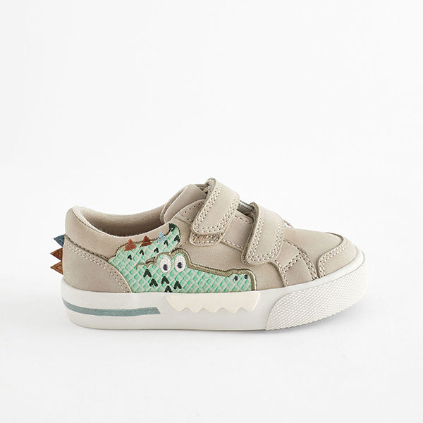 Grey Crocodile Standard Fit (F) Two Strap Touch Fastening Trainers