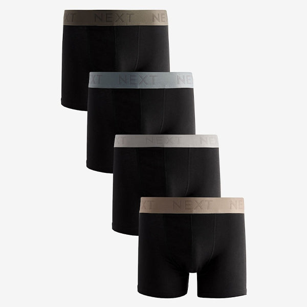 Black/Neutral Waistband Cotton Rich Trunk Boxers 4 Pack