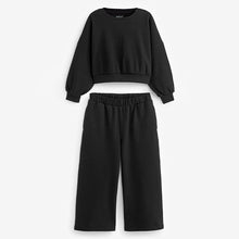 Load image into Gallery viewer, Black Rib Cuffed Top &amp; Wide Leg Joggers Set (3-12yrs)
