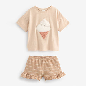 Pale Pink Ice Cream 100% Cotton Frill Short Set