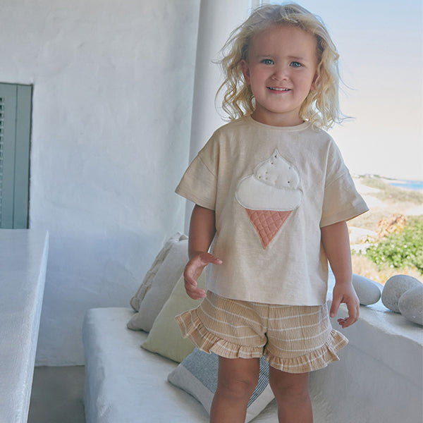 Pale Pink Ice Cream 100% Cotton Frill Short Set