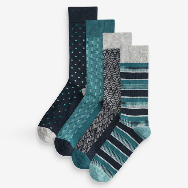 Blue/Grey Pattern 4 Pack Bamboo Signature Socks