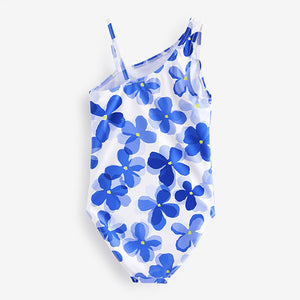 Blue Flower One Shoulder Swimsuit