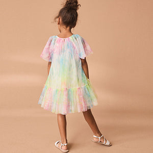 Rainbow Tie-Dye Mesh Party Dress