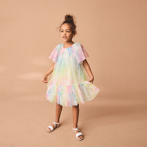 Rainbow Tie-Dye Mesh Party Dress