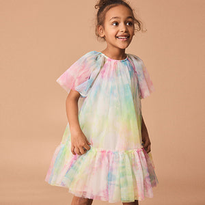 Rainbow Tie-Dye Mesh Party Dress