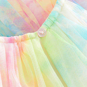 Rainbow Tie-Dye Mesh Party Dress