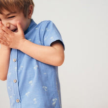 Load image into Gallery viewer, Blue Short Sleeve Printed Shirt
