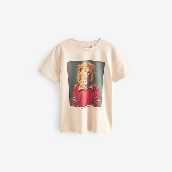 Stone Football Lion 100% Cotton Short Sleeve Graphic T-Shirt (3-12yrs)