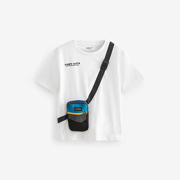 White Phone Bag Pocket Short Sleeve 100% Cotton T-Shirt (3-12yrs)