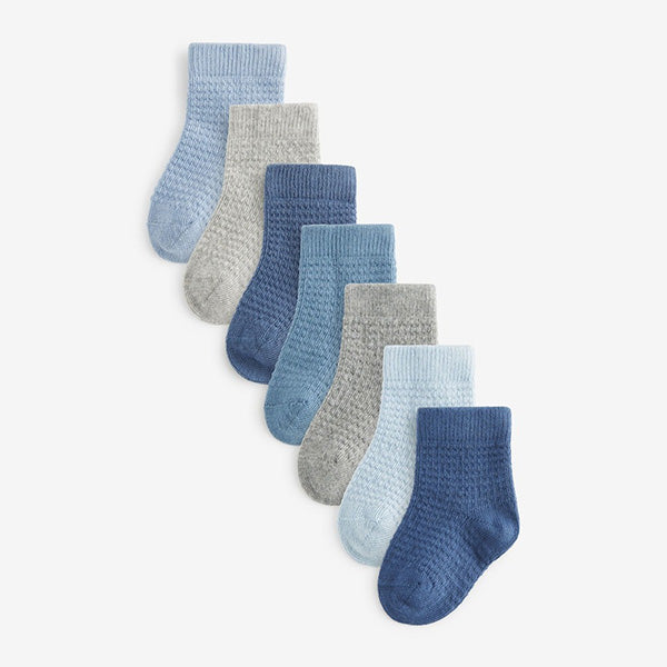 Blue/Grey 7 Pack Baby Socks (0mths-2yrs)