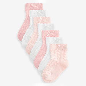 Pink Baby Cable Socks 7 Pack (0mths-2yrs)