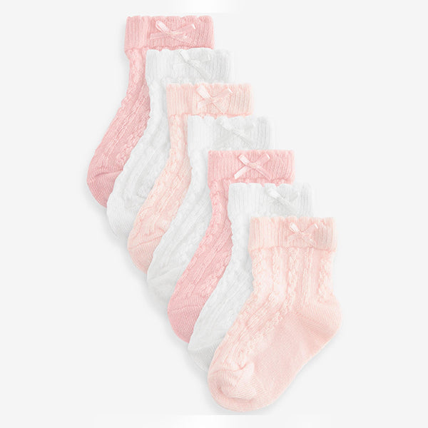 Pink Baby Cable Socks 7 Pack (0mths-2yrs)