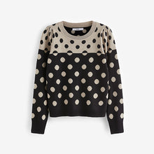 Load image into Gallery viewer, Black and Neutral Spot Crew Neck Long Sleeve Pattern Knitted Jumper
