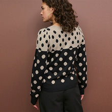 Load image into Gallery viewer, Black and Neutral Spot Crew Neck Long Sleeve Pattern Knitted Jumper
