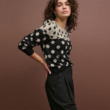 Load image into Gallery viewer, Black and Neutral Spot Crew Neck Long Sleeve Pattern Knitted Jumper
