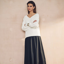 Load image into Gallery viewer, Ecru Relaxed Fit Ribbed V-Neck Knitted Jumper
