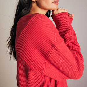 Red V-Neck Knit Jumper