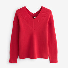 Load image into Gallery viewer, Red V-Neck Knit Jumper
