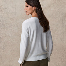 Load image into Gallery viewer, Ecru White Soft Touch Pattern Knitted Cosy Crew Neck Jumper
