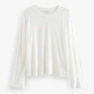 Ecru White Soft Touch Pattern Knitted Cosy Crew Neck Jumper