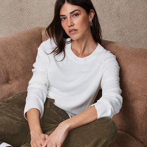 Ecru White Soft Touch Pattern Knitted Cosy Crew Neck Jumper