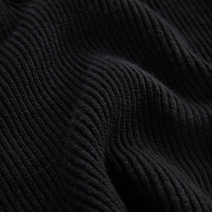Black Relaxed Fit Ribbed V-Neck Knitted Jumper