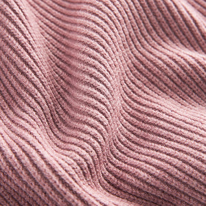 Blush Pink Relaxed Fit Ribbed V-Neck Knitted Jumper